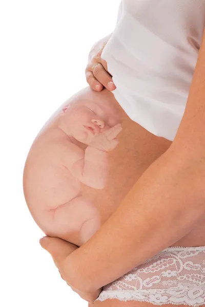 Будущему ребенку в беременный живот — стоковое фото