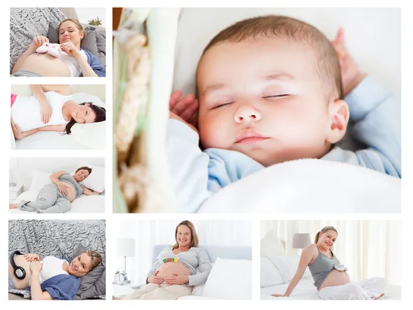 Фотографии беременных женщин, окружающие ребенка — стоковое фото
